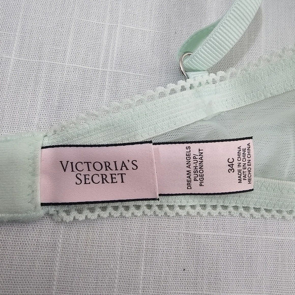 Victoria's Secret Dream Angels Green Lace Push-Up Bra 34C Rhinestone Demi UW - Picture 7 of 13